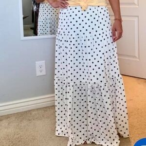 LulaRoe Poppy Tier White And Black Polka Dot Maxi Skirt Womans Size XL